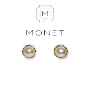 Monet Pearl silver plated clip earrings